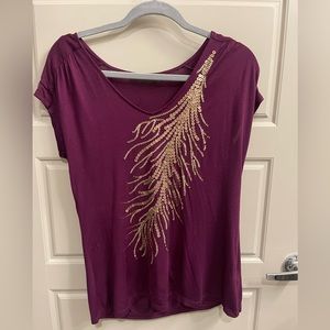 Maroon and Gold Sequin Feather Top - Medium